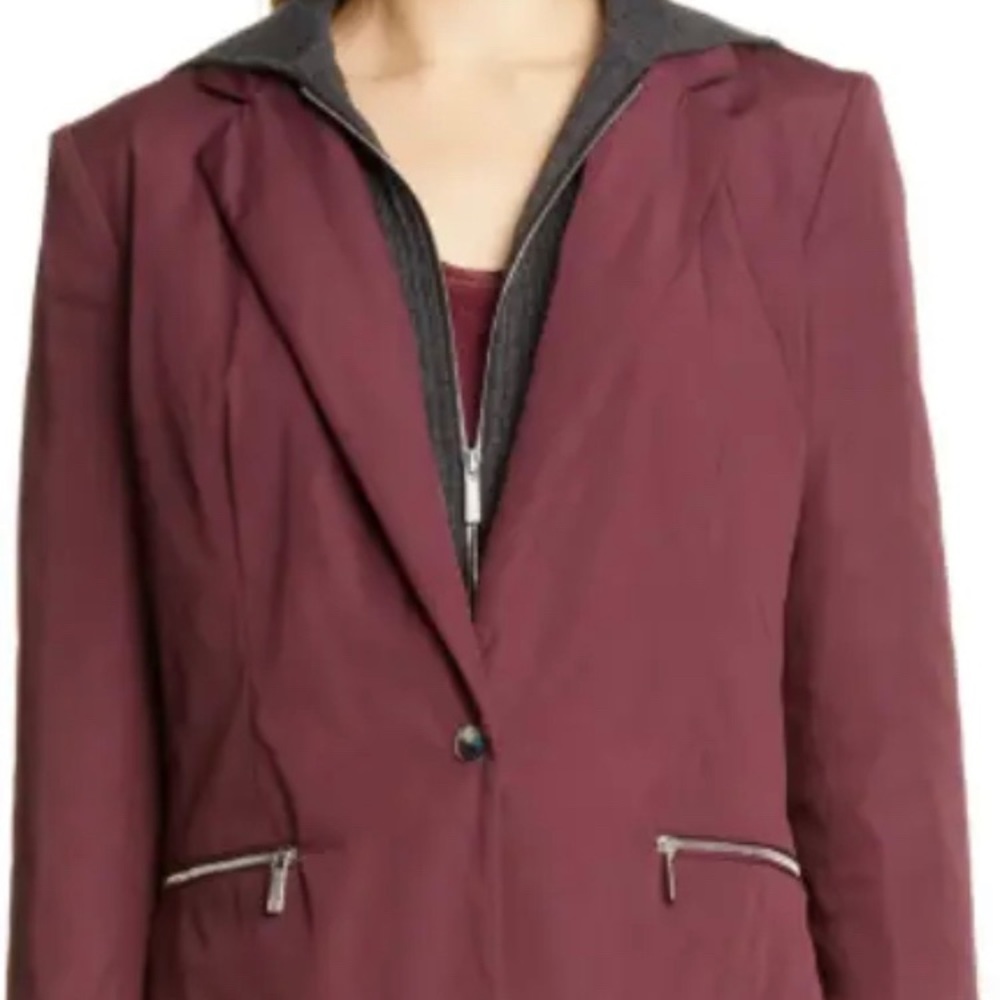 Lafayette 148 Blazer Jacket Coat Cabernet Gray Hood Women's Size XL NWT 6011